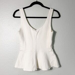 Anthropologie Ganni Cream Textured Peplum Tank Top